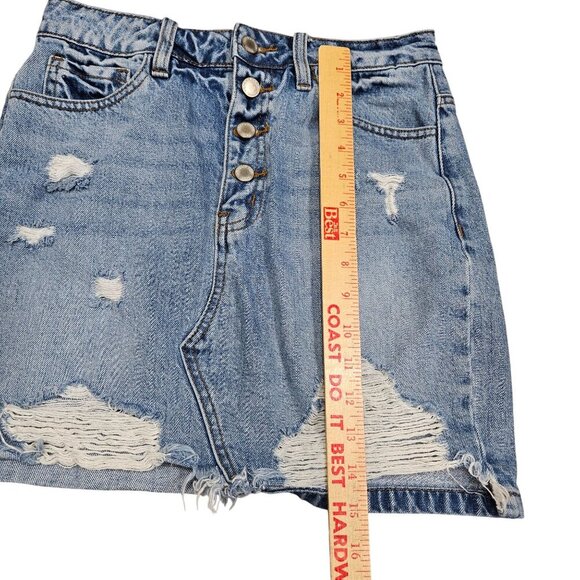 Kancan Signature Denim Distressed Button-Front Mini Skirt S Distressed Casual‎ - Picture 7 of 11